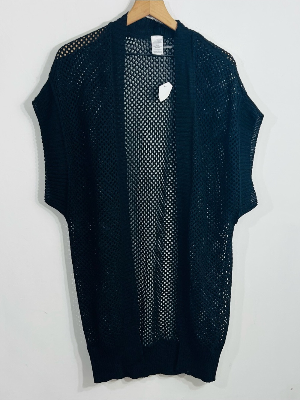 Black Open-Front Open-Knit Cardigan Sweater Lightweight XXL-XXXL Crochet Style